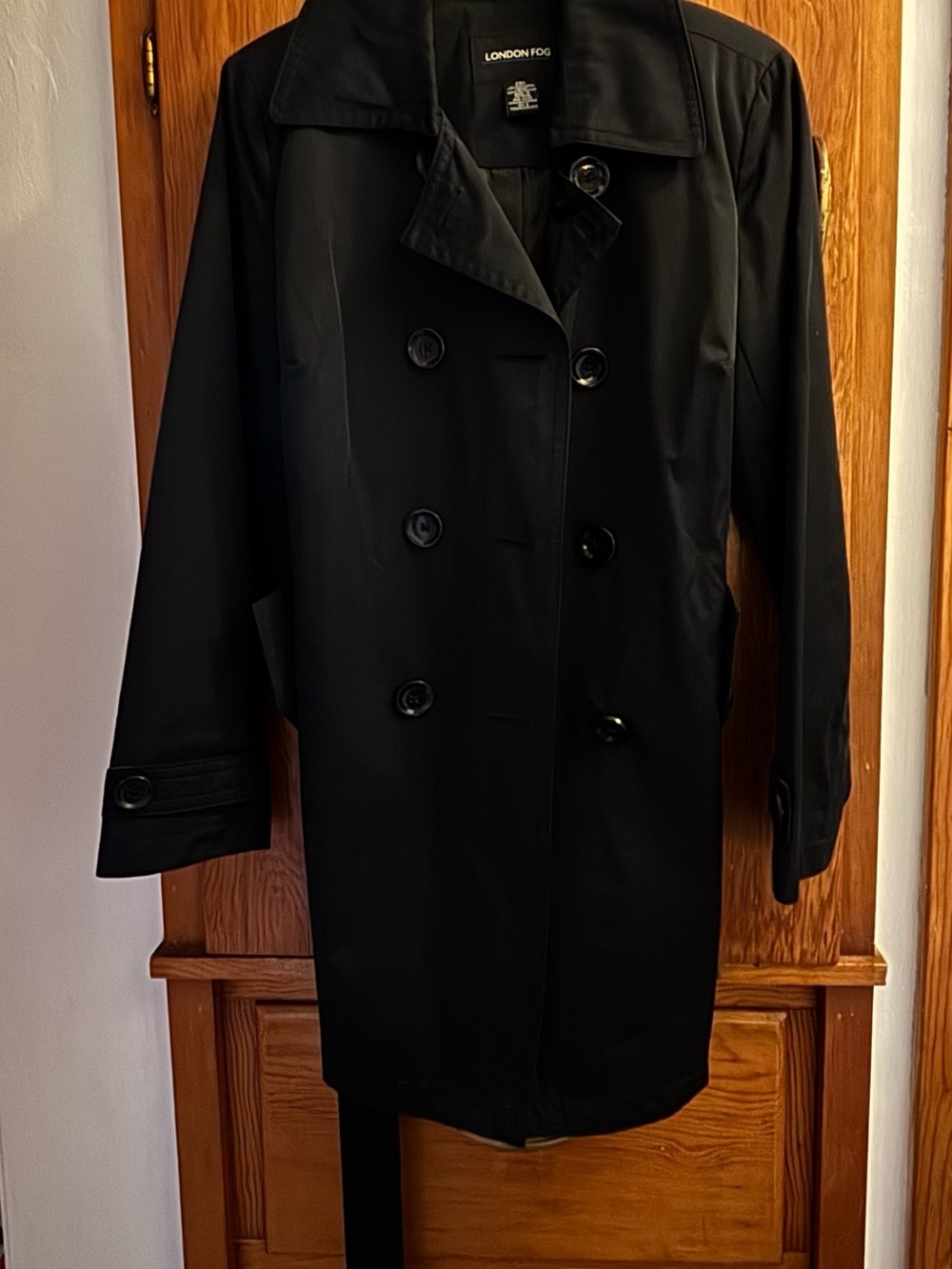 London Fog Black Double-Breasted Trench Coat with Button Cuffs Size S
